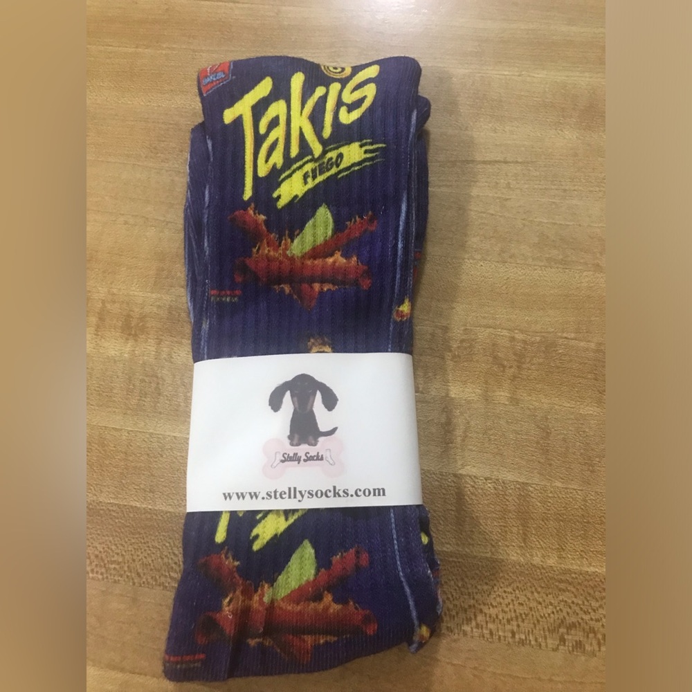 Takis Fuego Novelty Printed Socks Tube Funny One Pair Unisex One Size NEW!